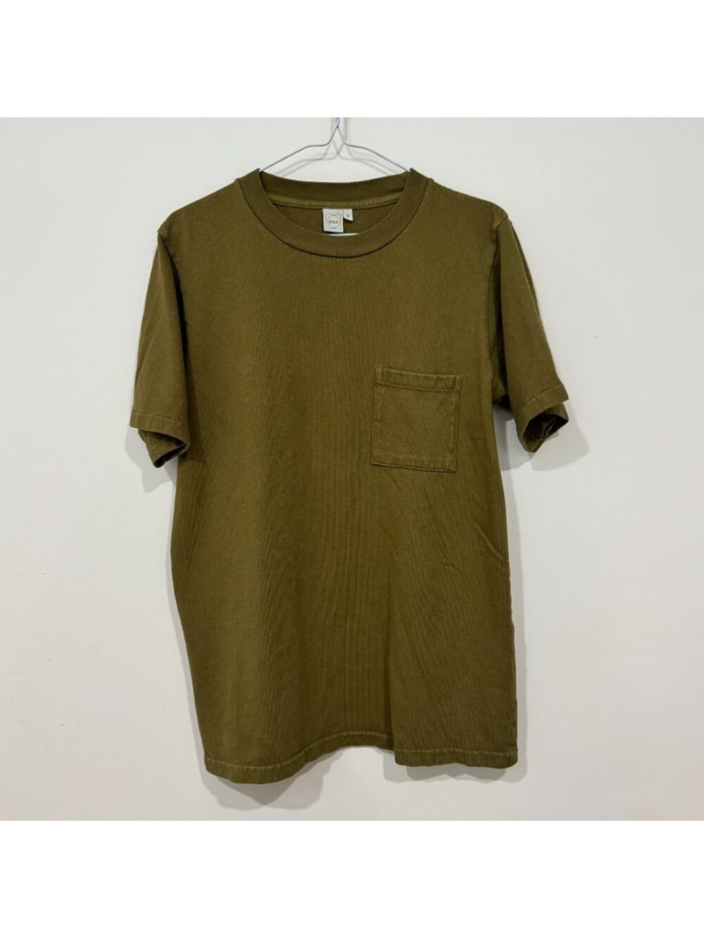 House of Paa Mens Short Sleeve Heavyweight Cotton Pocket Tee Size S Olive Green